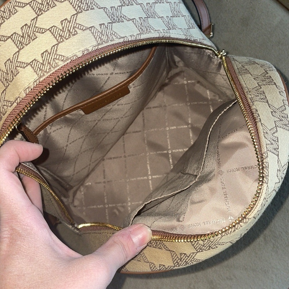 Brand New Michael Kors Logo Canvas Zippered Backpack w/ Gold Tone Accents - Picture 14 of 16